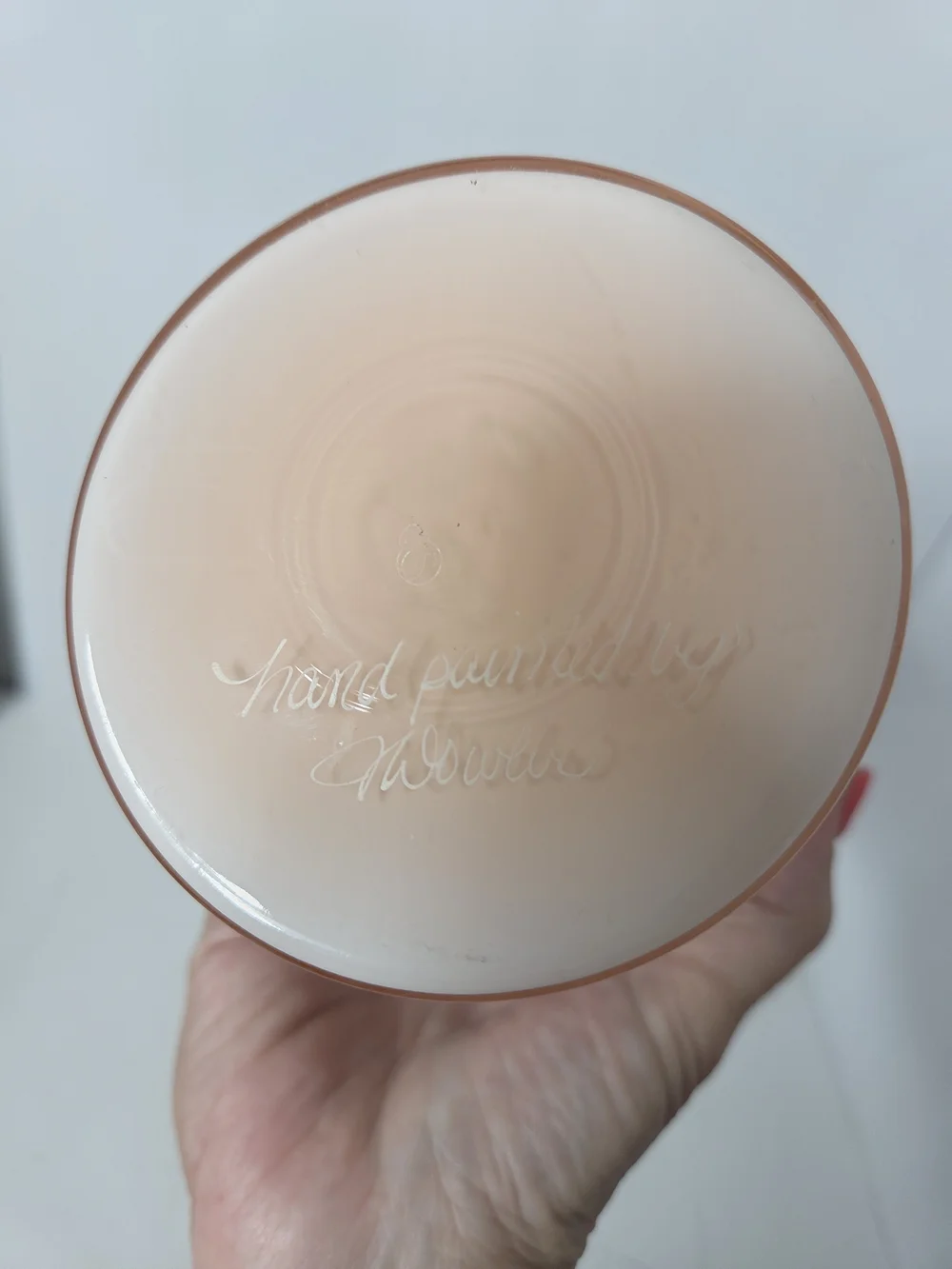 fenton HandPainted signed Peach Floral Glass Vase incased pink flower shaby chic